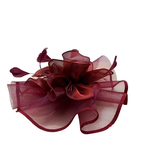 Vintage Women's Red Mesh Hair Clip Fascinator With Feather Accents Lightweight - Picture 3 of 8